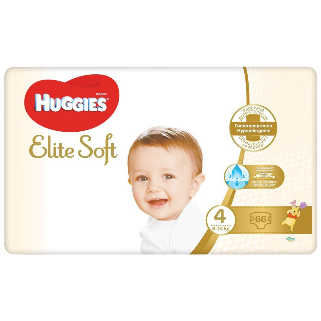 Подгузники Huggies Elit Soft Размер 4 Упаковка MEGA 66шт