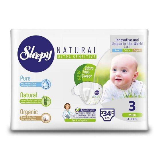 ПОДГУЗНИКИ ДЕТСКИЕ SLEEPY NATURAL №3, MIDI 4-9 КГ