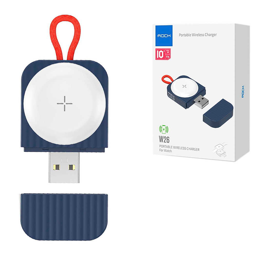 Беспроводное зарядное устройство Rock W26 (RWC-0466), for Apple Watch, USB-A, Blue