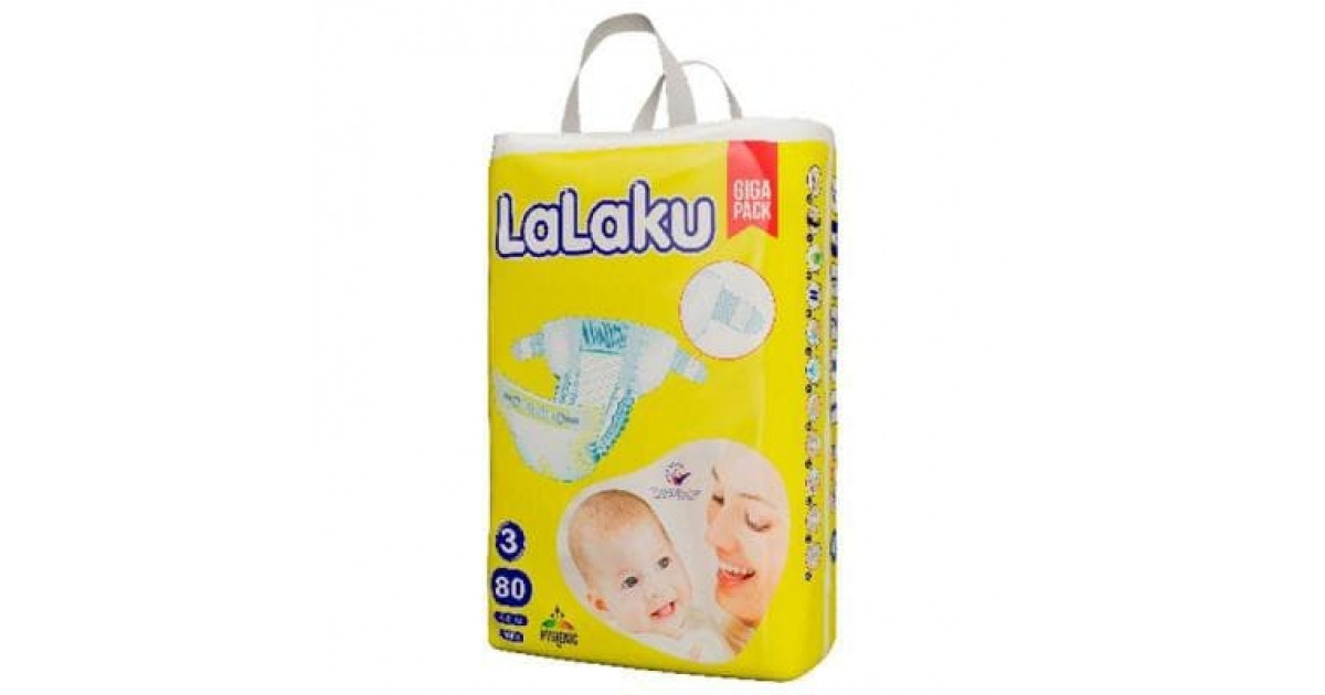 Подгузники детские Lalaku Midi Размер 3 Упаковка Giga Pack (вес 4-9 кг) 80 шт