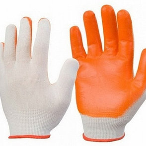 Перчатки защитные синтетические рабочие бело - оранжевые х/б ПВХ, фото 2