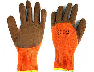 Перчатки рабочие утолщенные износостойкие 300 оранжевые х/б ПВХ, фото 2
