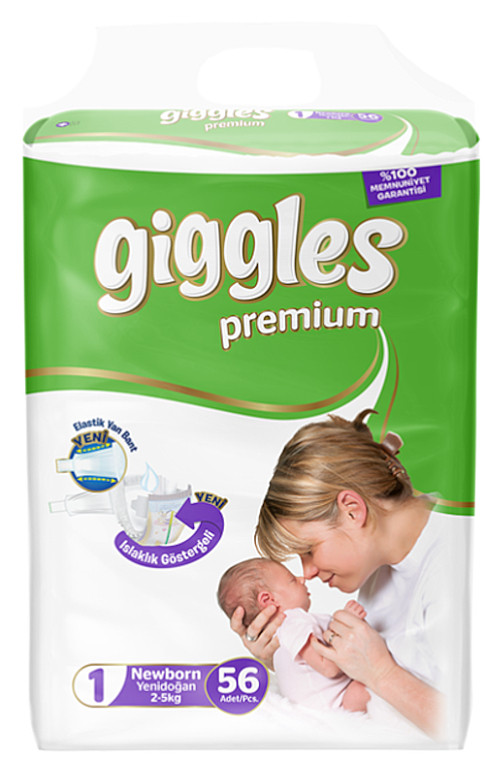 Подгузники детские Giggles PREMIUM ECO Newborn 2-5кг. 56 шт