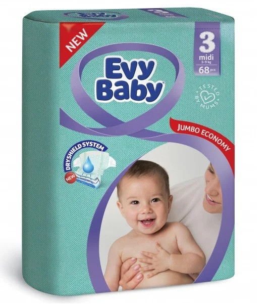 Подгузники Evy Baby MIDI JUMBO Размер 3 (5-9кг.) 68шт.