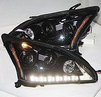 Передние фары на Lexus RX 2004-09 тюнинг с ДХО (Черный цвет), фото 1