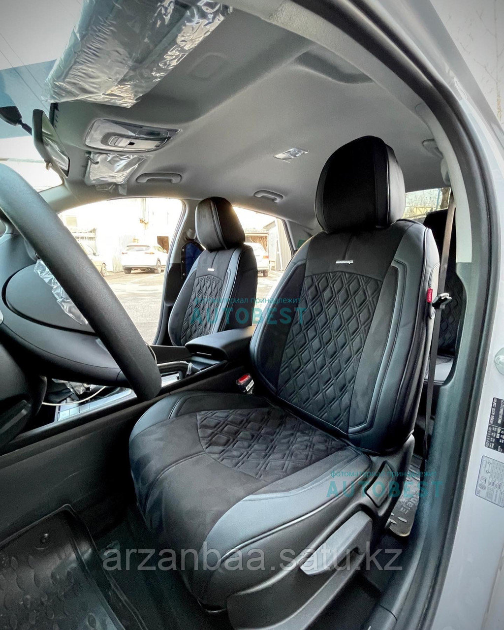 Чехлы BIZON BLACK/romb. Чехлы установлены на Hyundai Elnatra 2022