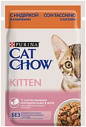 Cat Chow 85г с индейкой и кабачком паучи для котят "Кусочки в желе "