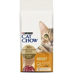 CAT CHOW 15кг с уткой Корм для взрослых кошек сухой полнорационный Adult