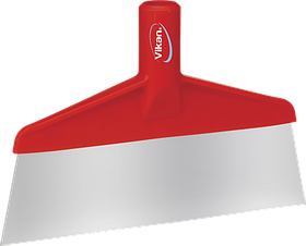 Скребок с рабочей пластиной из нержавейки для столов и полов, 260 мм, красный цвет