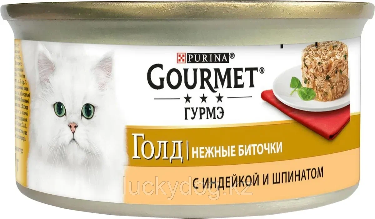 Gourmet Gold Нежные биточки с индейкой и шпинатом  Влажный корм для кошек, 85г.