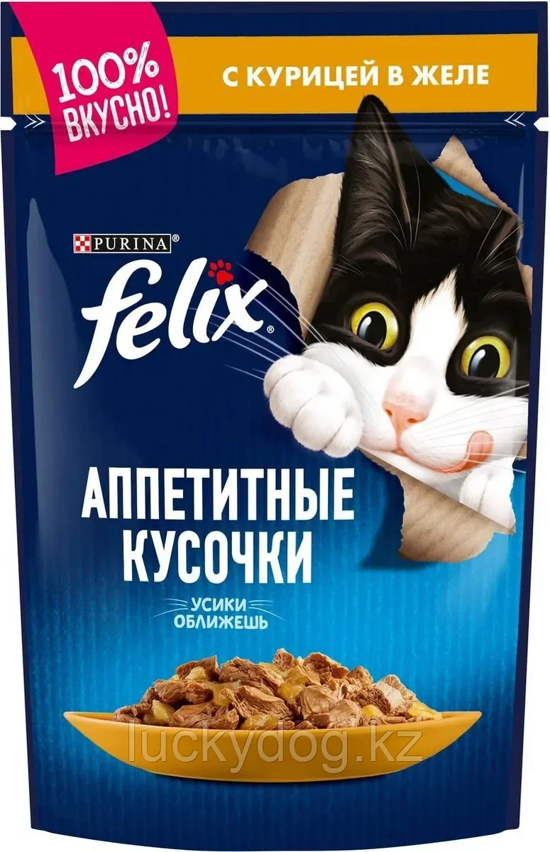 Felix, Курица в желе Феликс Влажный корм кусочки для кошек, 85г