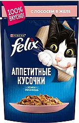 Felix, с лососем в желе Феликс Влажный корм кусочки пауч для кошек, 85г