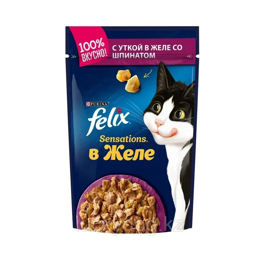 Felix Sensations с Уткой и шпинатом в желе Влажный корм для кошек, 85 г
