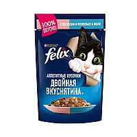 Felix Лосось и Форель Аппетитные кусочки Двойная вкуснятина Феликс Влажный корм для кошек, 85г