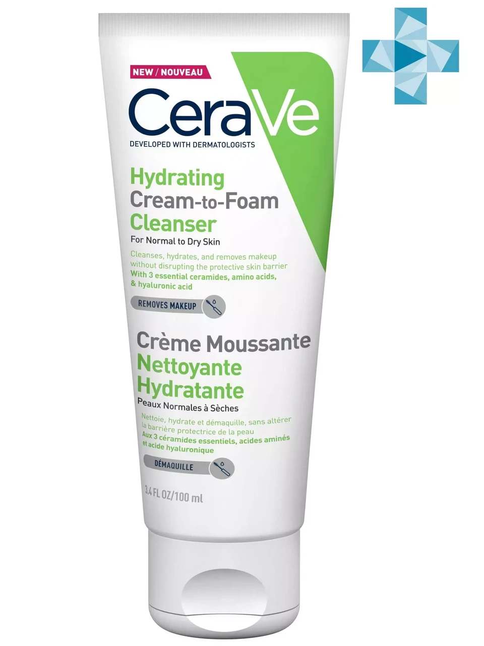 CeraVe увлажняющая очищающая крем-пенка для умывания для норм. и сух кожи 100мл