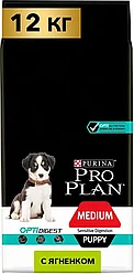 Pro Plan Puppy Medium 12кг с Ягненком для щенков средних пород с чувствительным пищеварением сухой корм