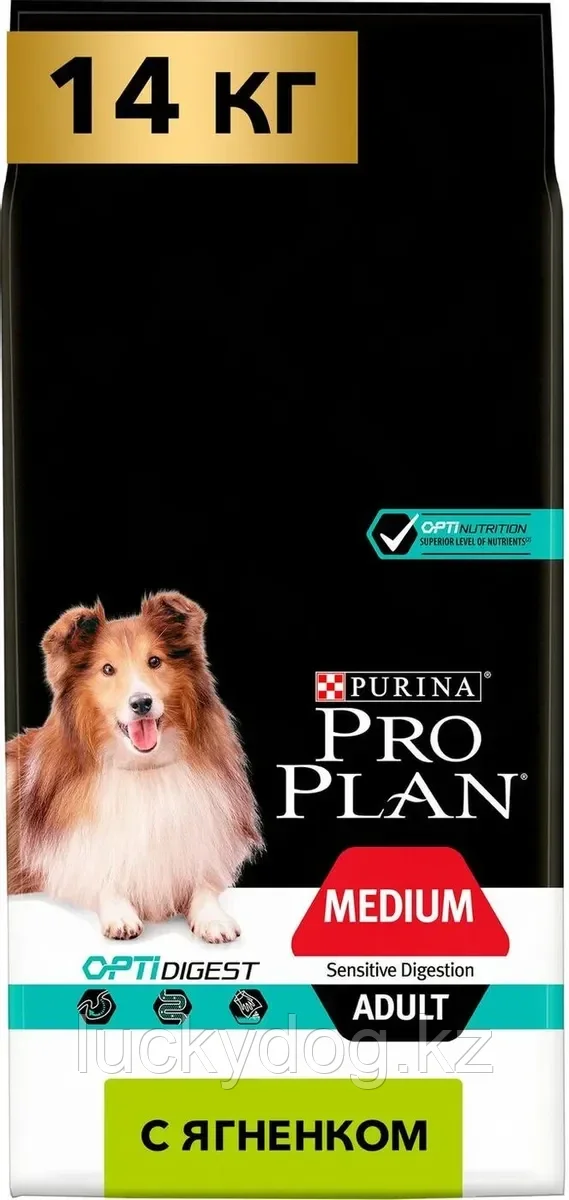Pro Plan 14 кг с ЯГНЕНОКОМ для средних пород Сухой корм для взрослых собак OPTIDIGEST Medium Adult