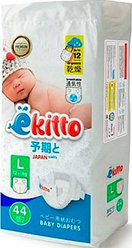 Подгузники детские на липучках EKITTO Premium Размер L вес 12+ кг (44шт)