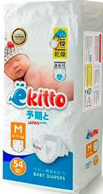 Подгузники детские на липучках EKITTO Premium Размер M вес 6-11кг (54шт)