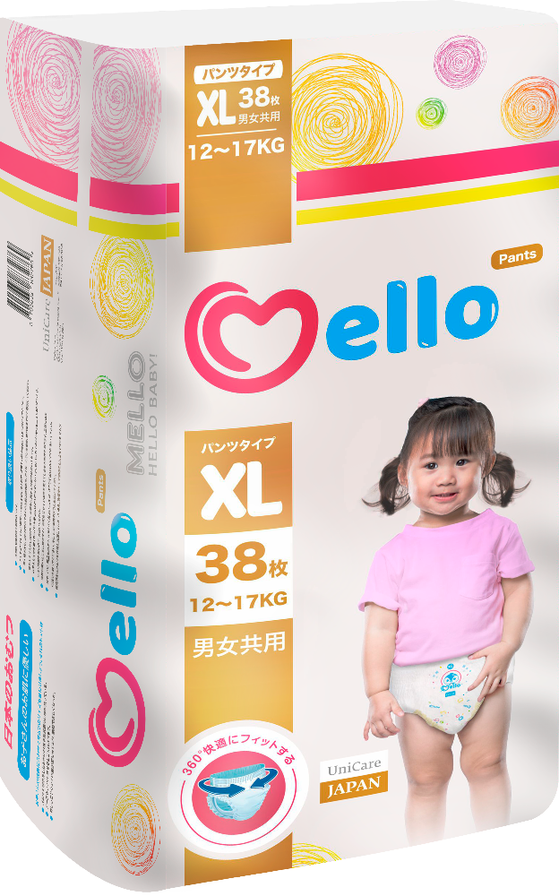 Детские подгузники-трусики MELLO размер XL (12-17кг) 38шт