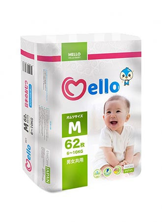 Детские подгузники MELLO размер M (6-10кг) 62шт