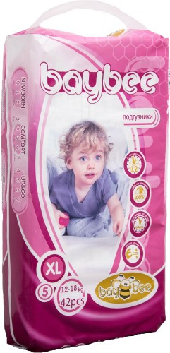 Детские подгузники BayBee Размер 5XL (12-18кг) 42шт