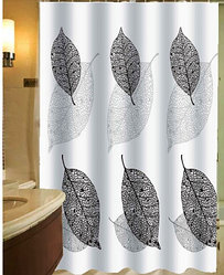Штора для ванной 180 х 180 (ткань) листья черно-белые