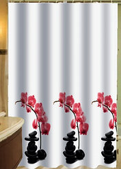 Штора для ванной 180 х 180 (ткань) орхидея и камни, розовый принт