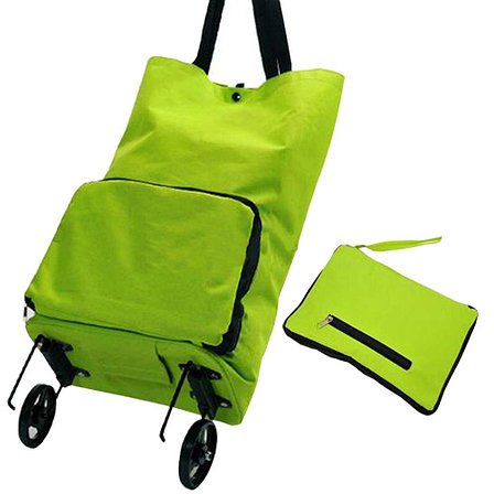 Складная сумка для покупок на колесиках зеленая - Оплата Kaspi Pay, фото 2