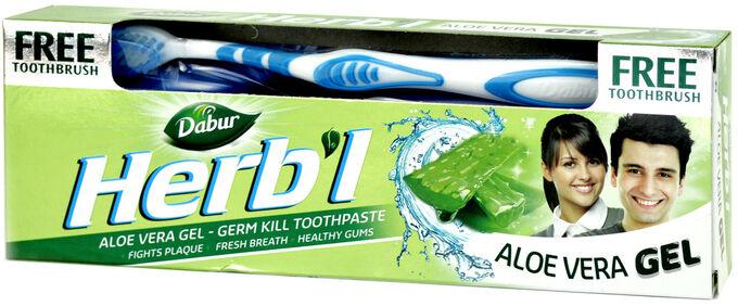 Зубная паста гель Dabur Herbal Aloevera 150 гр.+ зубная щетка - фото 1 - id-p85181229