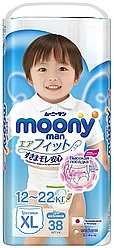 Подгузники-трусики детские Moony Размер XL (12-22 кг)для мальчиков 38 шт