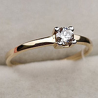 Золотое кольцо с бриллиантами 0.16Сt SI2/K, VG - Cut, фото 1