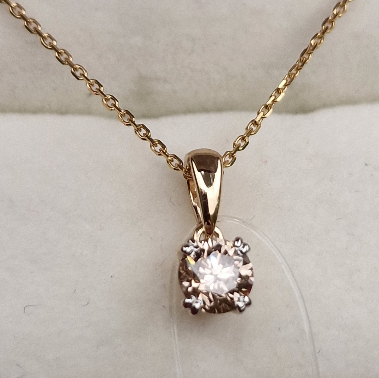 Золотой кулон с бриллиантом 0.58Ct VS2/M, VG-Cut Цепочка 40cм