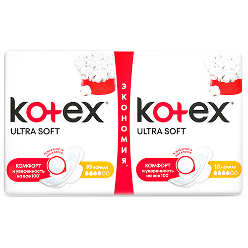Женские гигиенические прокладки Kotex Ultra Soft Normal Duo 20шт