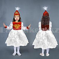 Костюм детский карнавальный казахский национальный с саукеле с орнаментами и блестками красный