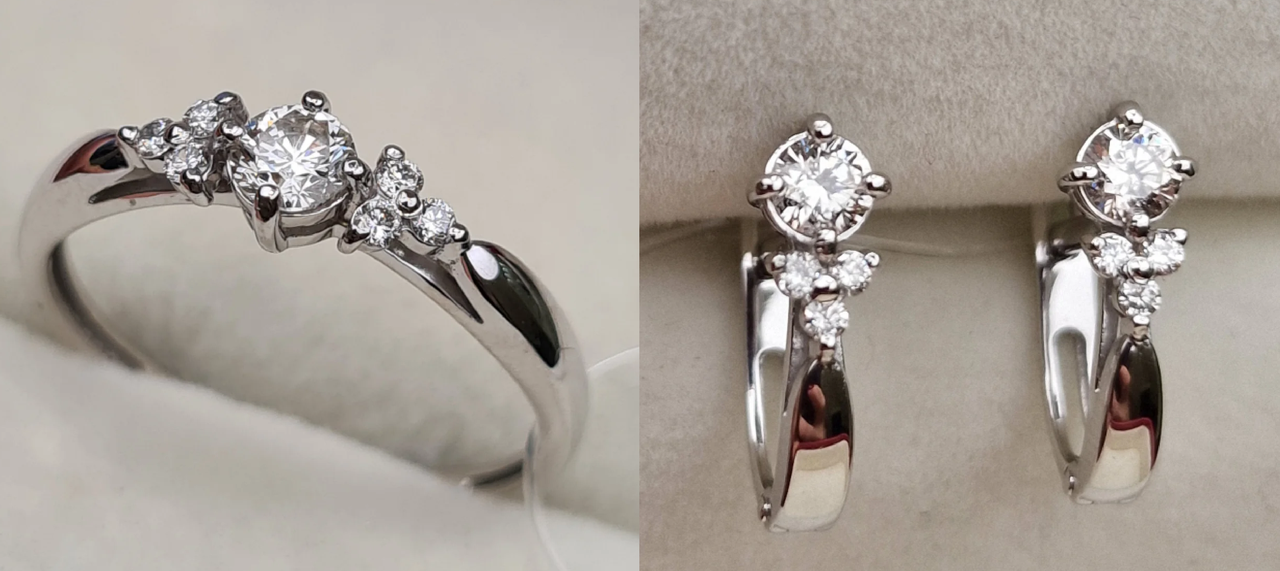Золотой набор с бриллиантами (кольцо 0.30Сt VS2/H, серьги 0.43Ct SI1/J)