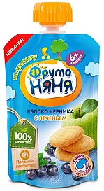 Фруто-няня Пюре из яблок и черники с печеньем 90 гр