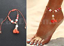 Браслет на ногу с жемчугом и бусинами Fashion Jewelry красный