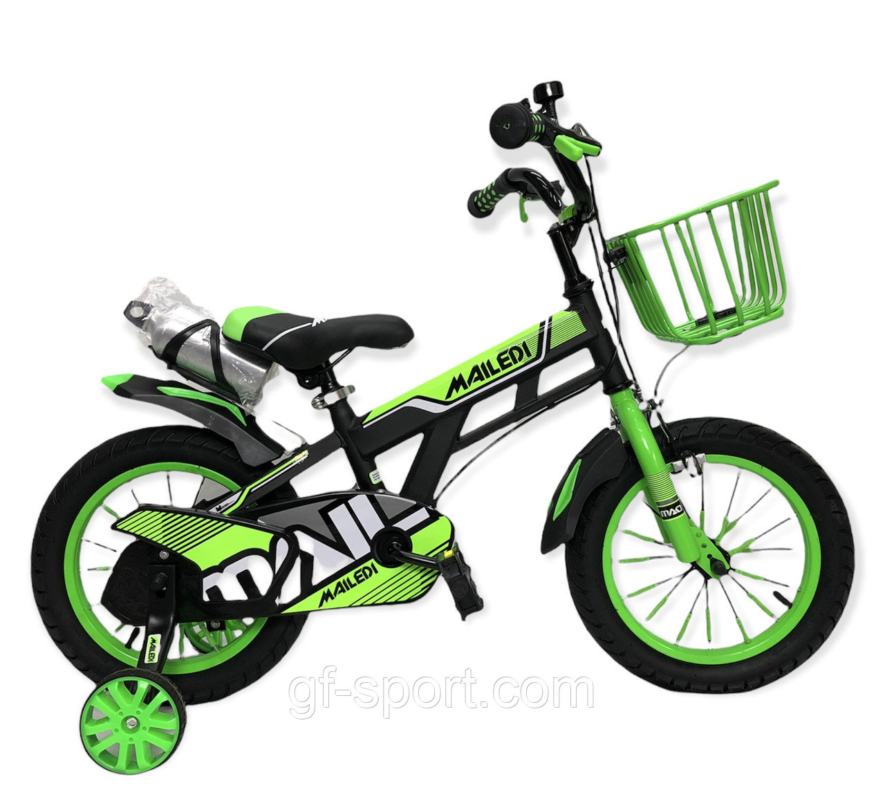 Велосипед Mailedi зеленый оригинал детский с холостым ходом 14 размер (506-14)
