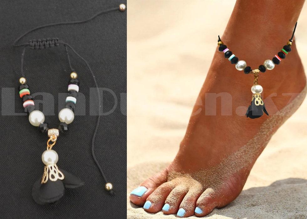 Браслет на ногу с жемчугом и бусинами Fashion Jewelry черный