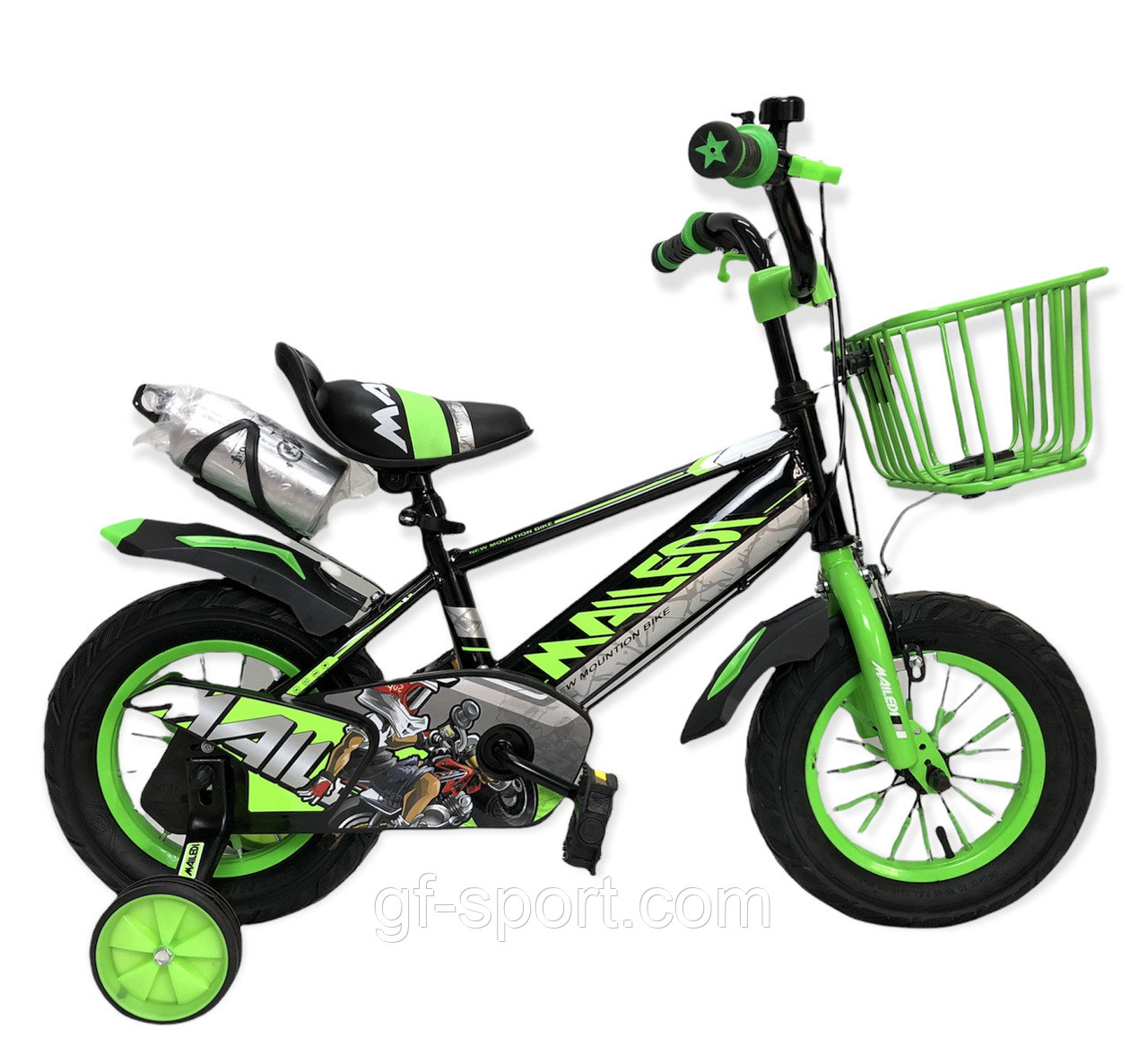 Велосипед Mailedi зеленый оригинал детский с холостым ходом 12 размер (507-12)