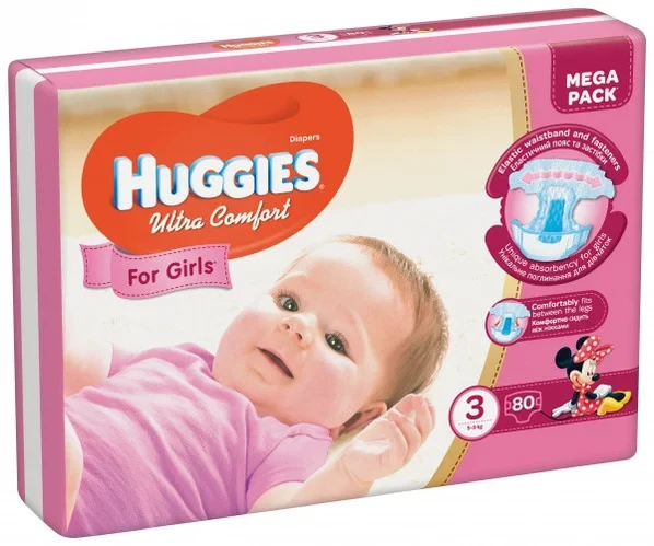 Подгузники Huggies Ultra Comfort Размер 3 Упаковка MEGA для девочек 80шт