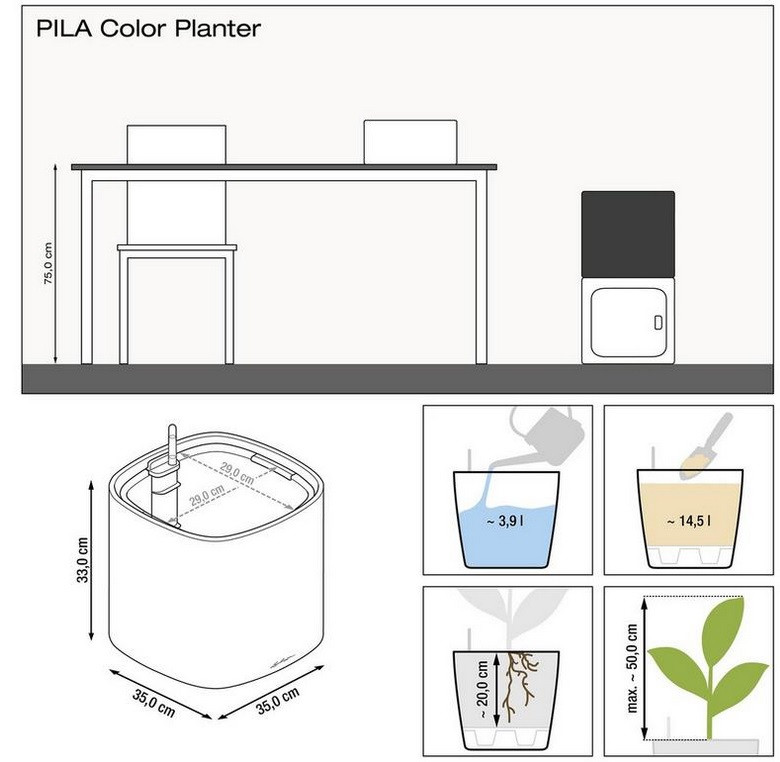 Напольные вазоны LECHUZA PILA Color Planter темно-серый матовый - 35*35*33 см - фото 6 - id-p98877761