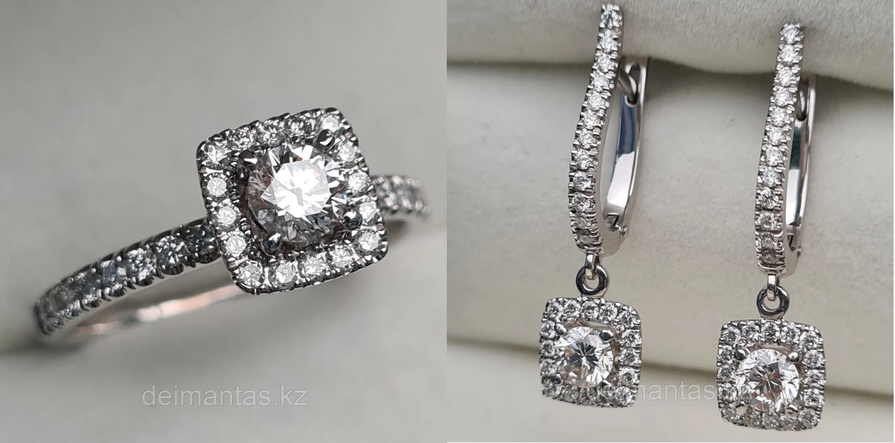 Золотой набор с бриллиантами (Кольцо 0.88Сt VS1/J, серьги 1.01Ct VS1-SI1/J)