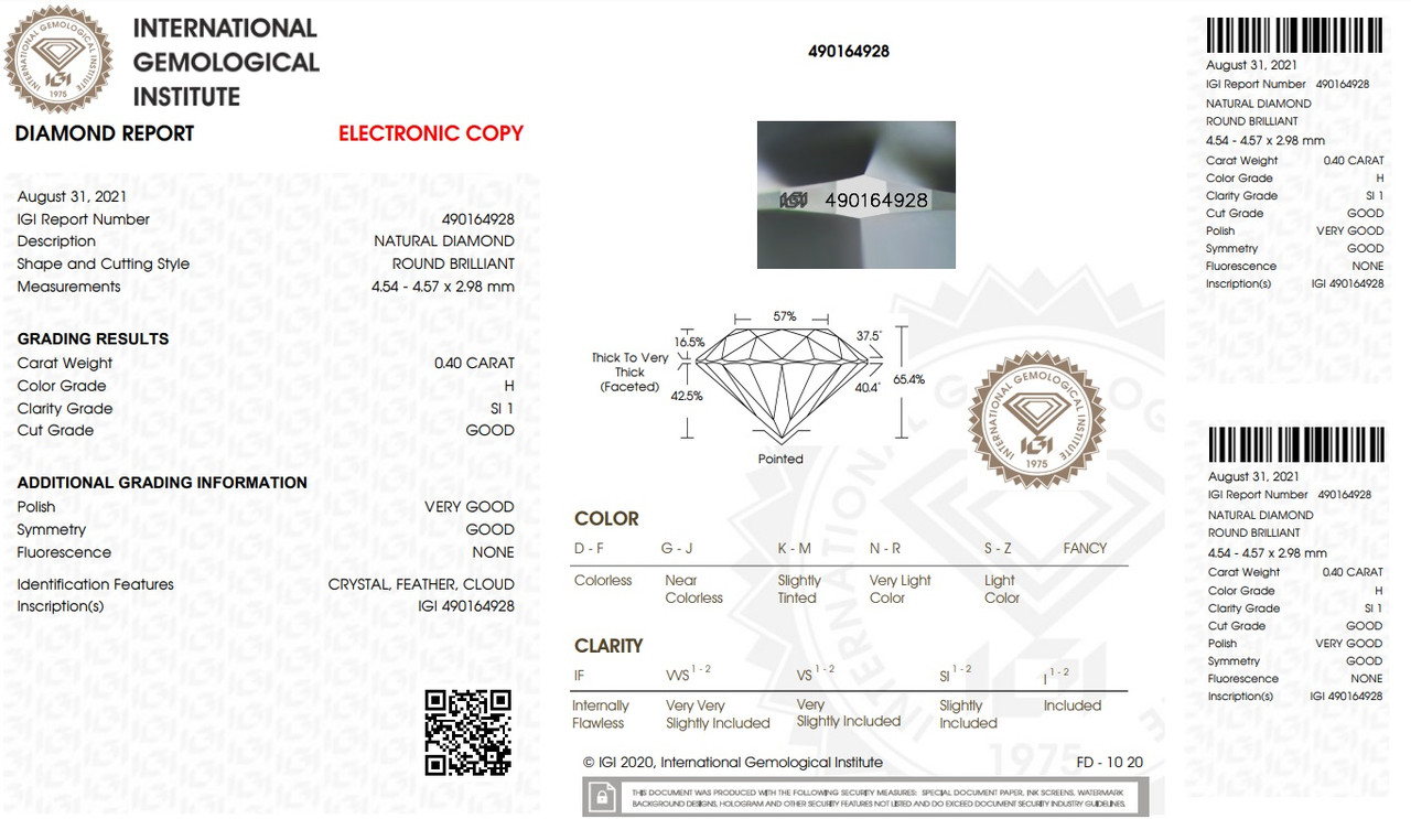 Сертификат IGI 0.80Ct SI1/H, VG-Cut Золотое кольцо с бриллиантом - фото 2 - id-p98883810