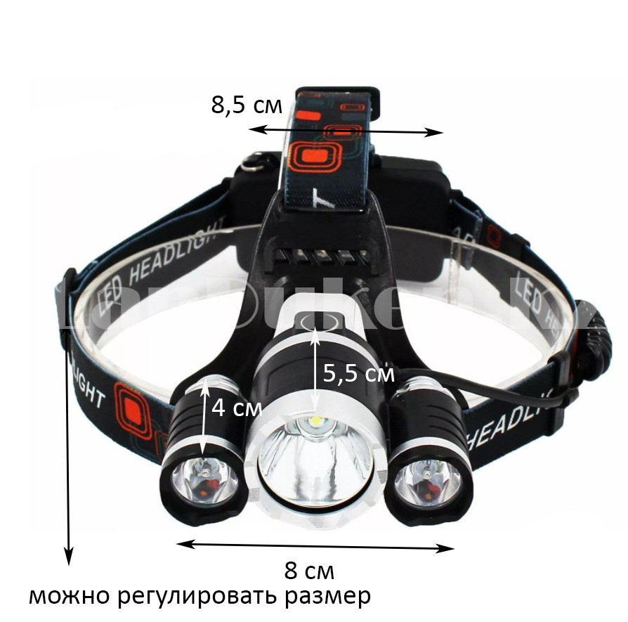 Светодиодный налобный фонарь аккумуляторный 3 LED 3 режима 300 черный - фото 2 - id-p98894361