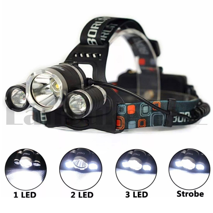 Светодиодный налобный фонарь аккумуляторный 3 LED 3 режима 300 черный - фото 1 - id-p98894361