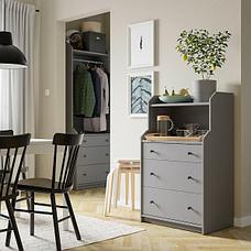Комод с 3 ящиками/полкой ХАУГА серый 70x116 см ИКЕА IKEA, фото 3