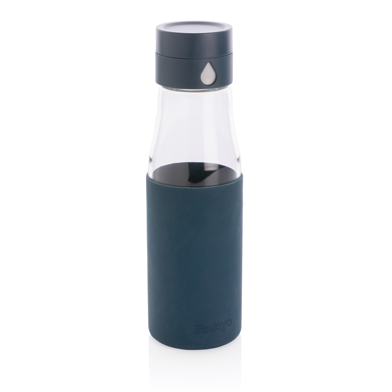 Стеклянная бутылка для воды Ukiyo с силиконовым держателем, 600 мл, синий; , , ширина 5,5 см., высота 23,5