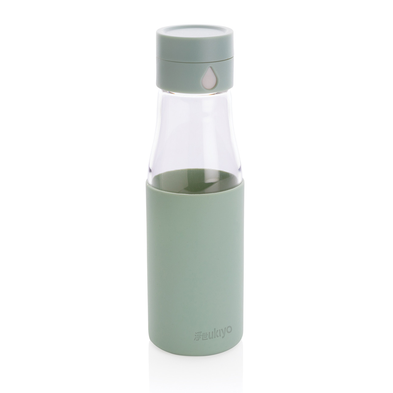 Стеклянная бутылка для воды Ukiyo с силиконовым держателем, 600 мл, зеленый; , , ширина 5,5 см., высота 23,5